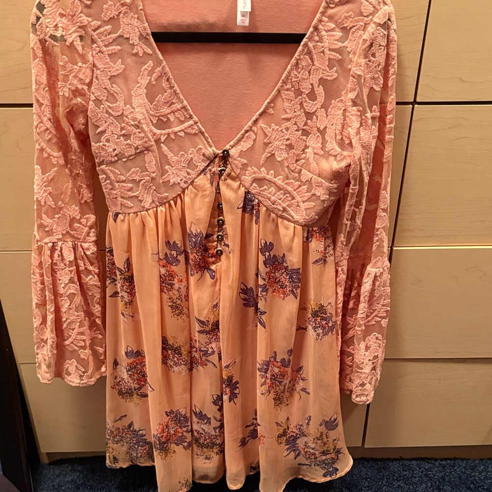 Xhilaration Peach and Purple Floral Mini Dress